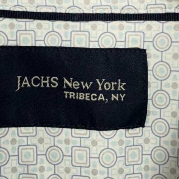 NWOT Jachs New York Men's L Short Sleeve Button-Up Shirt Blue Geometric - Picture 5 of 6